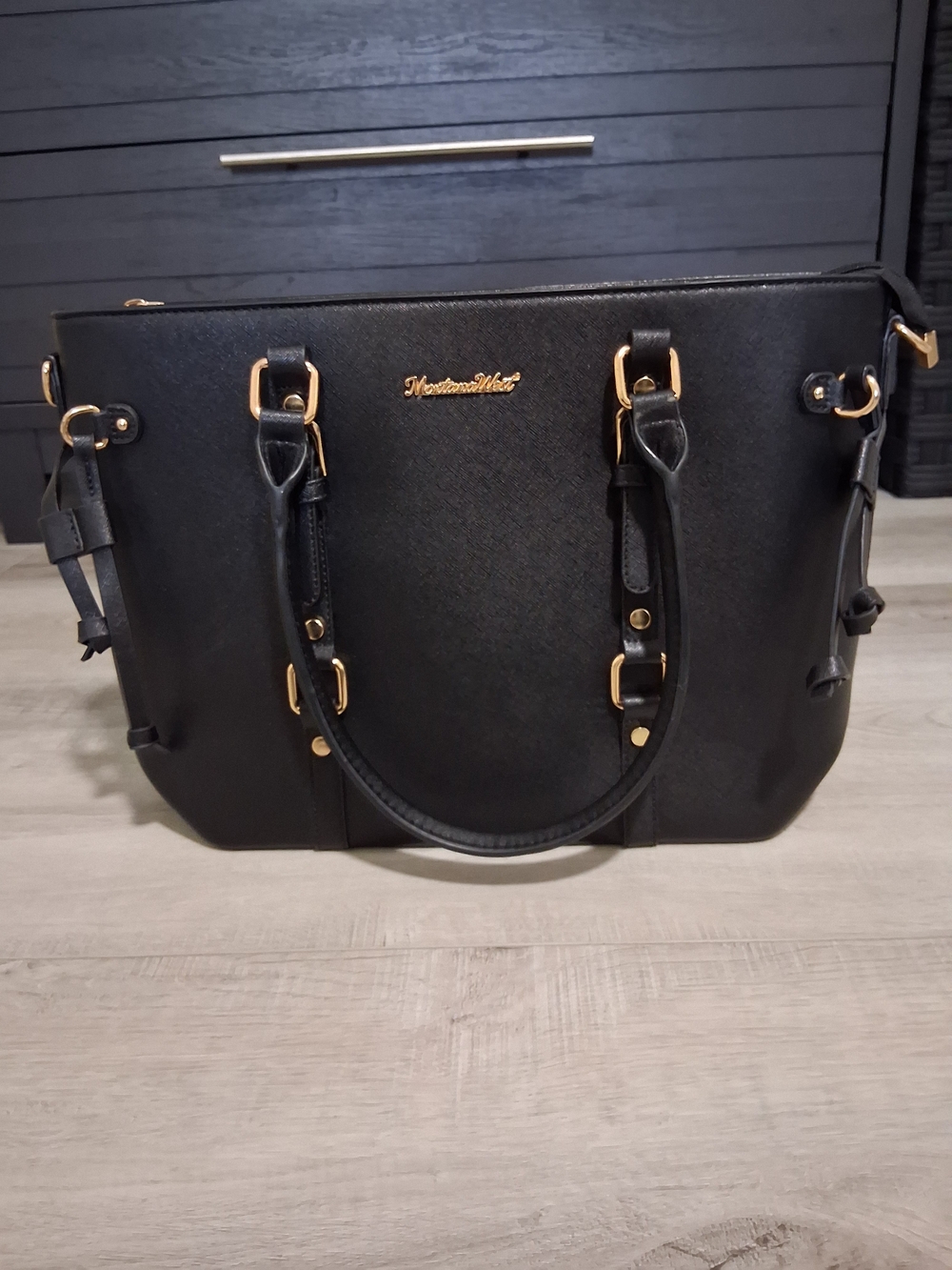 Montana West Black Tote with Gold Hardware